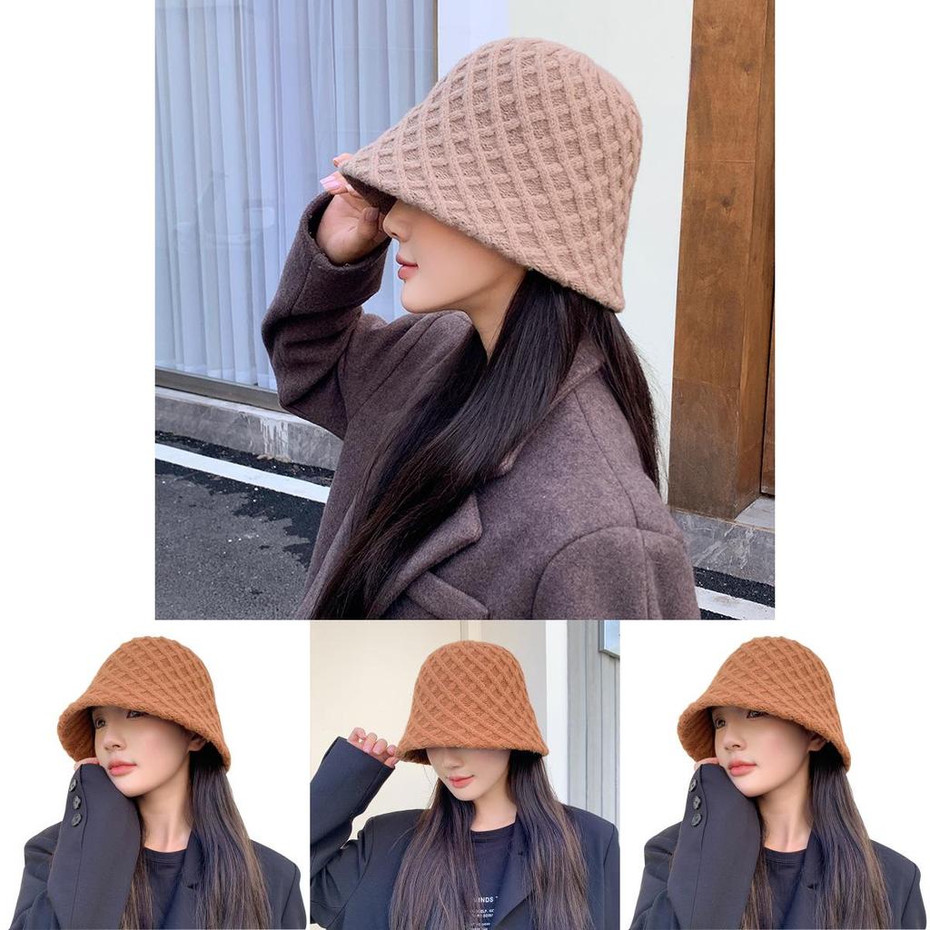 Korean Style Square Pattern Knit Sun Hat With Warmth And Airflow For Casual Wear