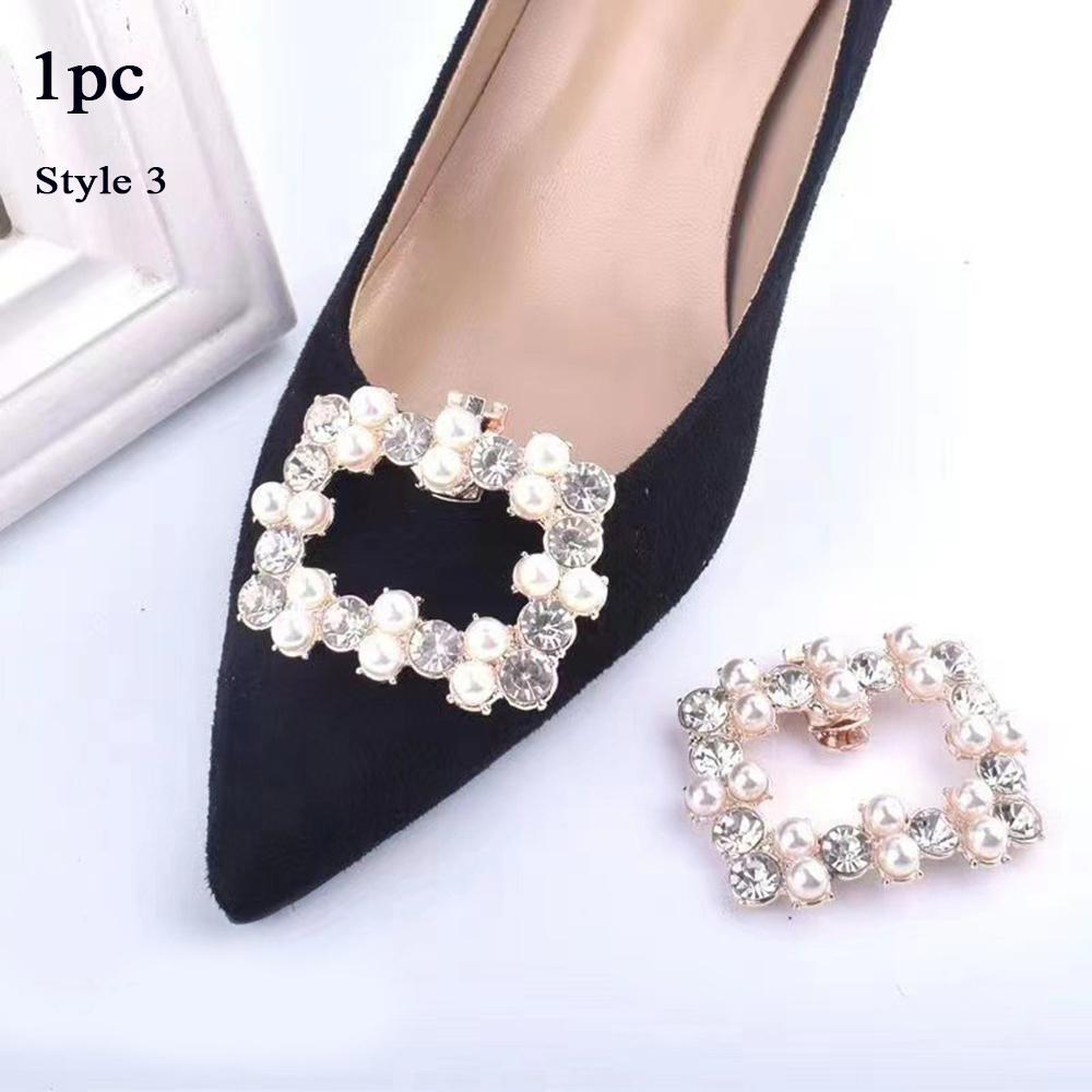 Women High Heel Shiny Decoration Clips Pearl Rhinestone Shoe Clip Wedding Bride Bows Pearl Shoes Crystal Decoration Shoe Buckle