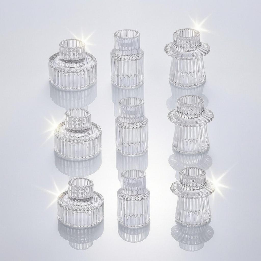 9 Pieces Borosilicate Glass Candle Holder with Wind Guard Tube HeatResistant European Style Clear