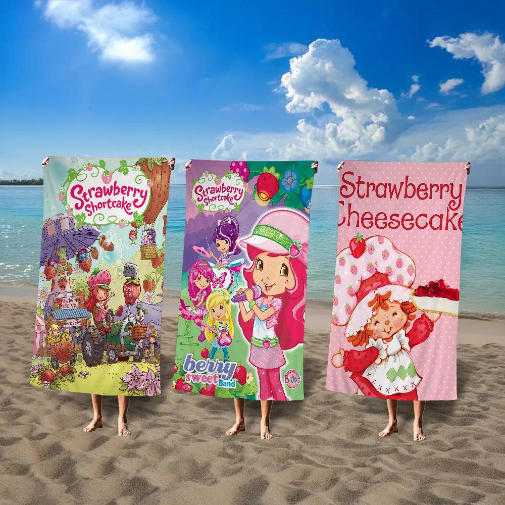 Ka Chen Muda White Animation S-Strawberry Cartoon S-Shortcake Microfiber Blanket Beach Towels Oversized Printing Super Absorbent Pool Towel