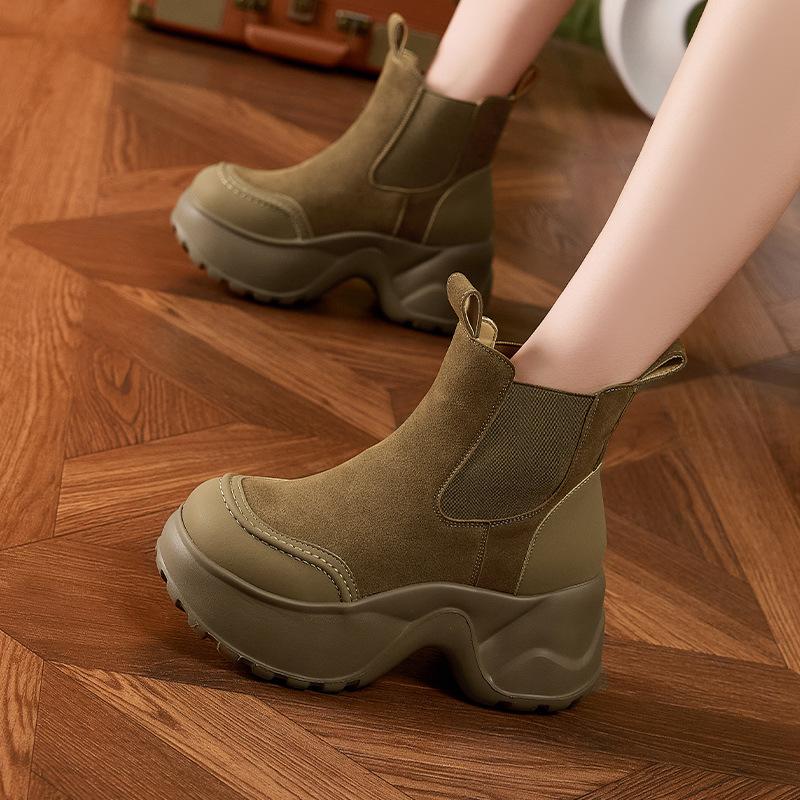 thick-soled cigarette boots women's autumn and winter new versatile medium boots small inner height-increasing short boots