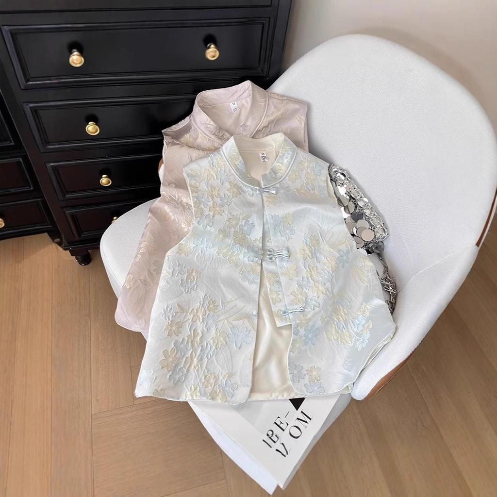 2025 new fashion high-end style vest jacquard stand-up collar buckle with simple temperament