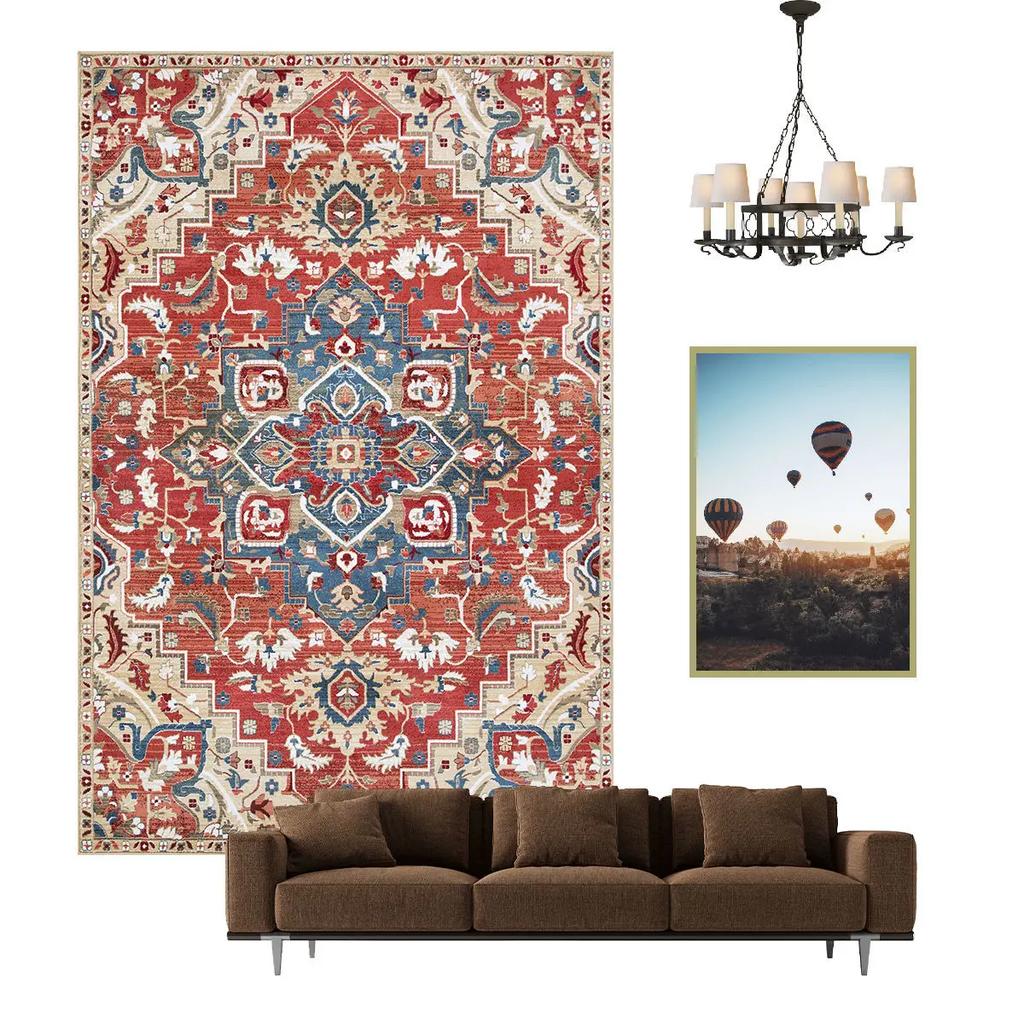 Nordischer ethnischer Stil Retro Teppich Wohnzimmer Dekoration Teppiche Zuhause Schlafzimmer Rutschfeste Matte Persisches Hofmuster Große Fläche Matte