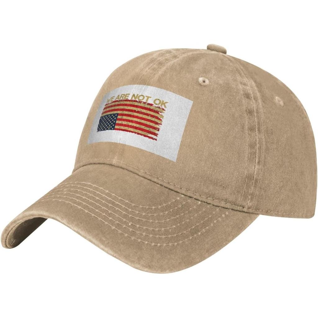 We Are Not Ok Distressed Flag Baseball Cap Washed Cotton Dad Hat Sun Protection Adjustable