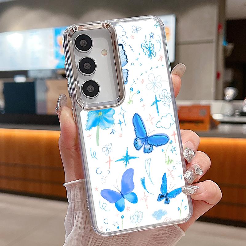 Plating TPU Phone Case For Samsung Galaxy S26 S25 S24 Ultra S25 S23 FE A57 A56 A37 A17 A55 A36 A54 Butterfly Flowers Print Cover