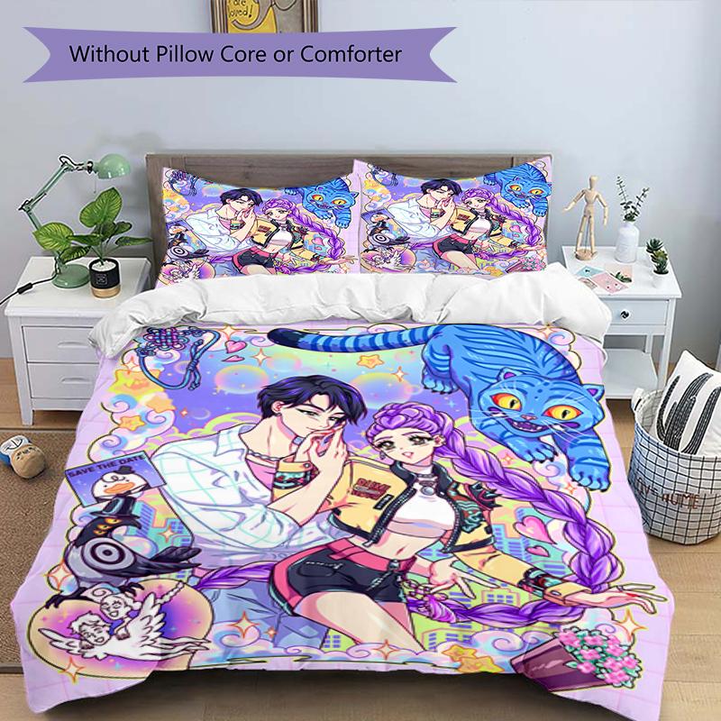 3pcs KPop Demon Hunters18 Design Cover Set - HD Printed Bedding with 1 Cover and 2 Pillowcases - Perfect for Home and Dorm Decor