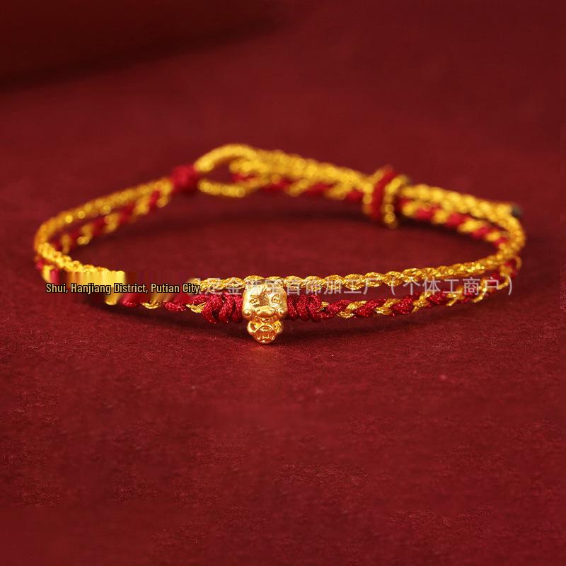999 Pure Gold Women's Red String Horse Bracelet with Luck Bead