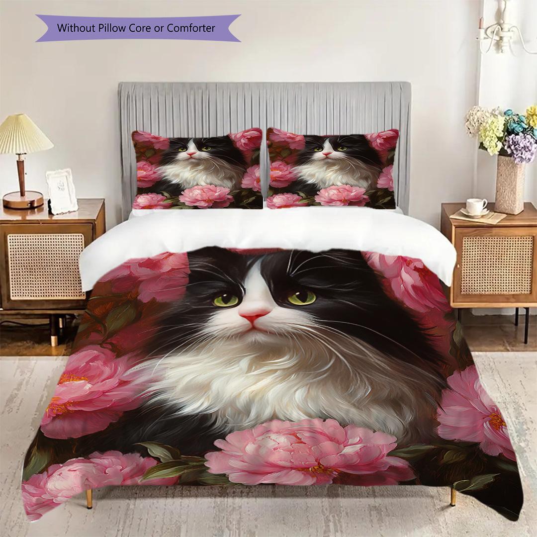 

Cow Cat Pattern Bedding Quilt Set Quilt Cover Pillowcase Home Decoration Birthday Gift (1 * duvet cover + 2 * pillowcase, without core) 135x200cm