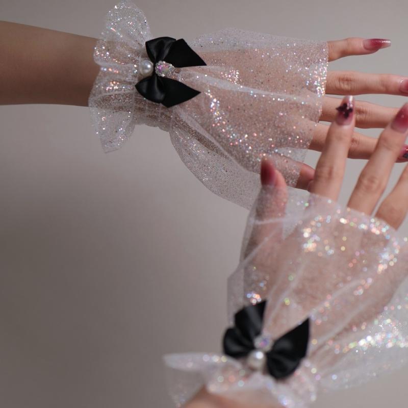 Bowknot Wrist Cuffs For Nails Photography Breathable Glitter Fabric Elastic Cuffs Fashion Accessories