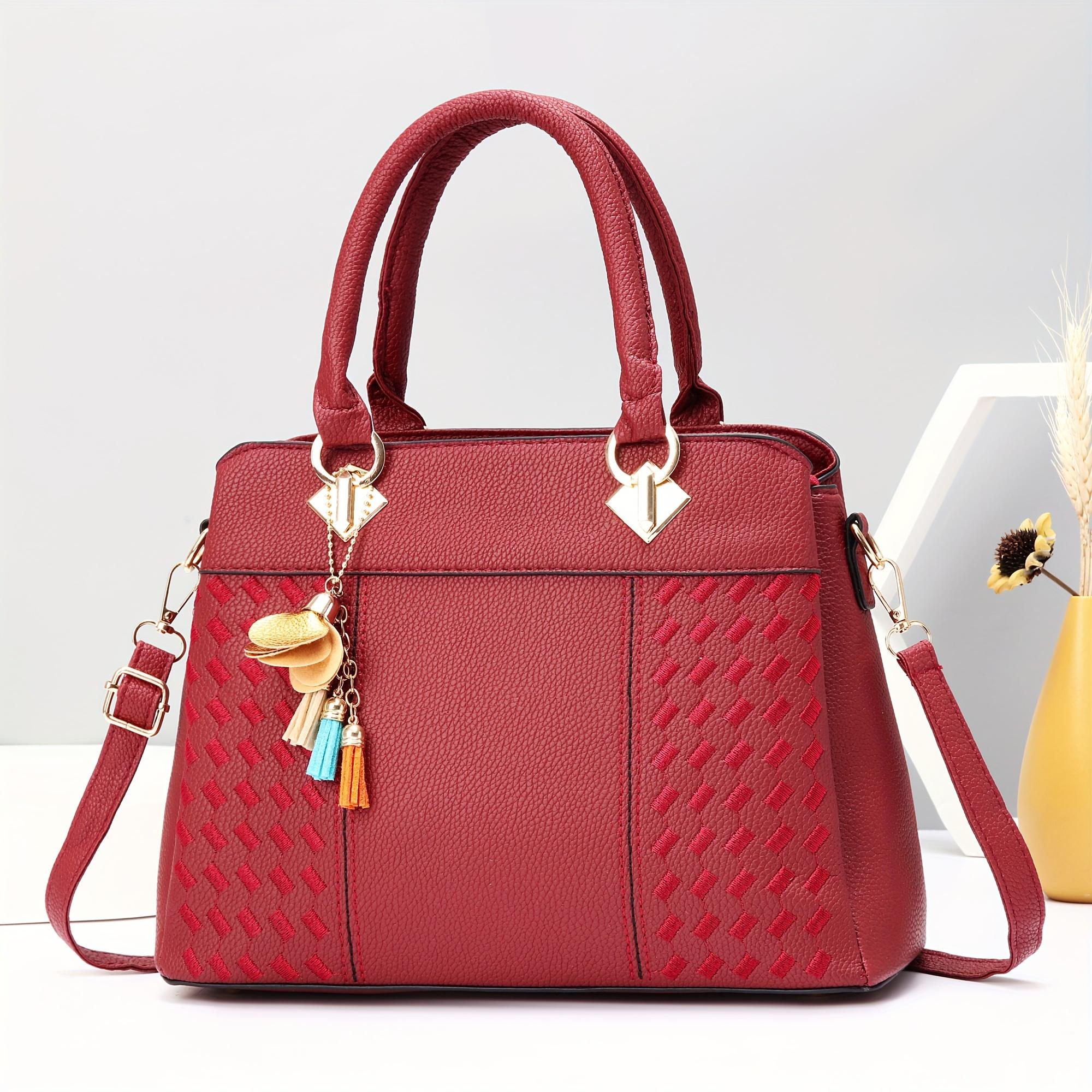 

Елегантна жіноча сумка з поліуретану в клітку із застібкою-блискавкою та знімним плечовим ременем, велика сумка через плече. вина червоного кольору