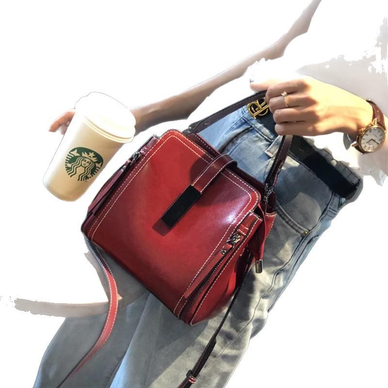 Ladies' Leather Bag, Bucket Bag, Retro and Fashionable Single-shoulder Bag, Versatile and Casual Leather Crossbody Bag for Women