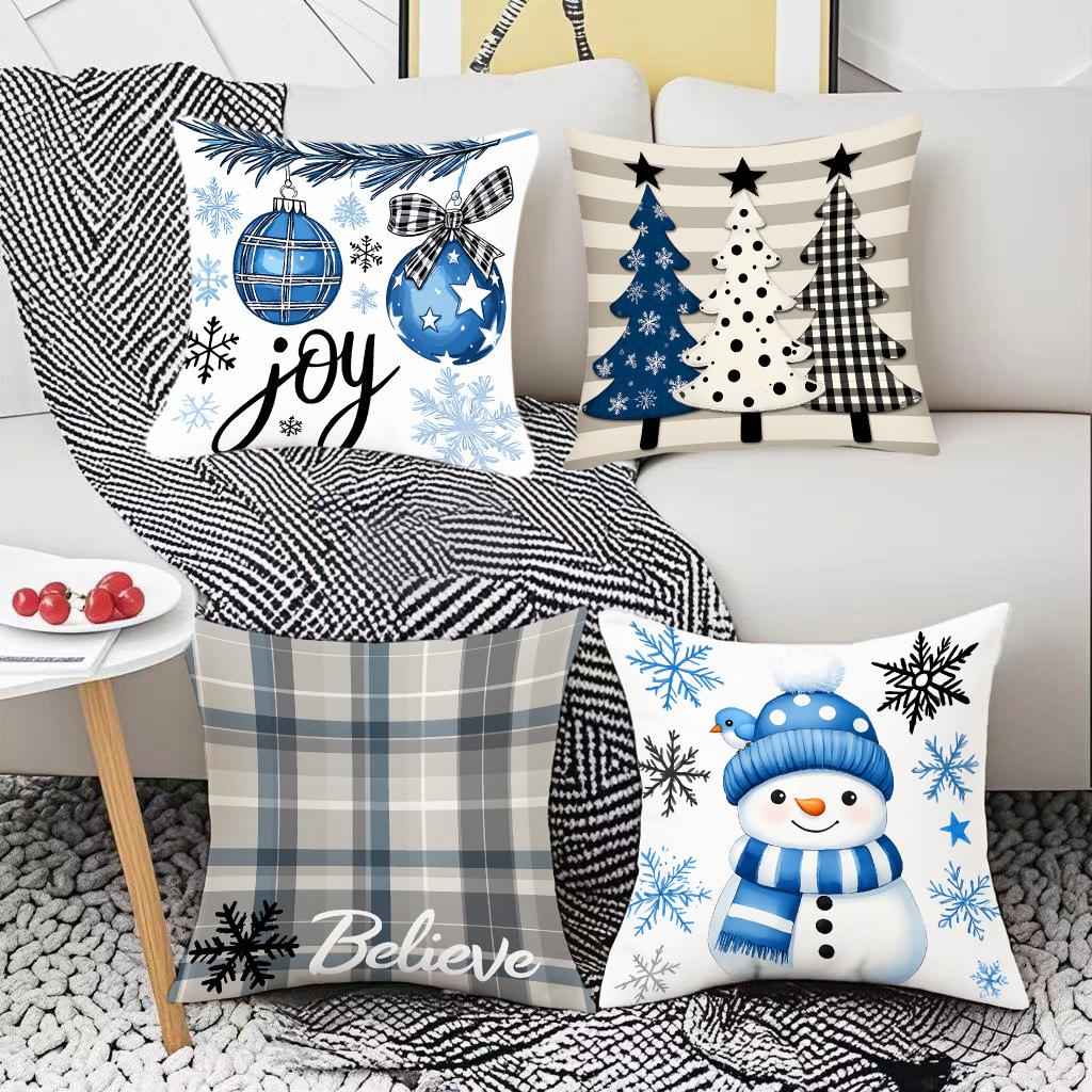 New Blue Christmas Pillow Case Cute Snowman Super Soft Printed Home Sofa Holiday Decoration Pillow Case
