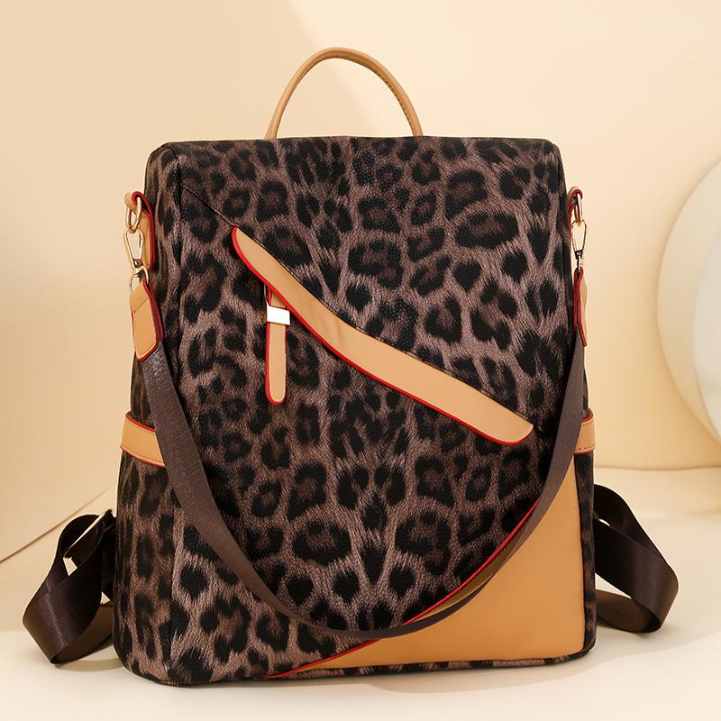 Damen Rucksack aus weichem Leder mit Diebstahlschutz, Mehrzweck-Schultertasche mit Leopardenmuster