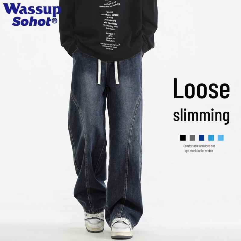 

Wassup Sohot Men s Curved Blade Loose Straight Jeans L