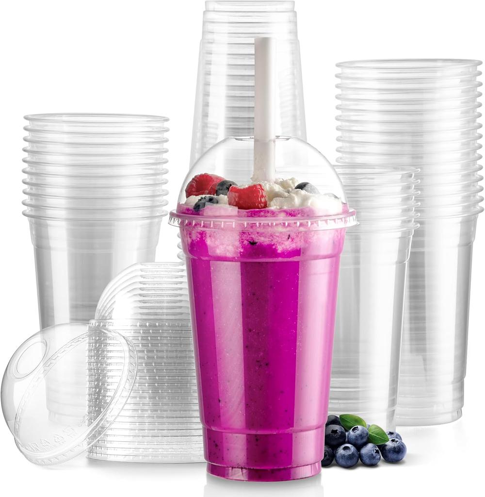 20OZ Clear Plastic Cups Lids and Straws for Iced Coffee Cups Disposable Smoothie Cups for Cold Drink Free BPA Crystal Plastic