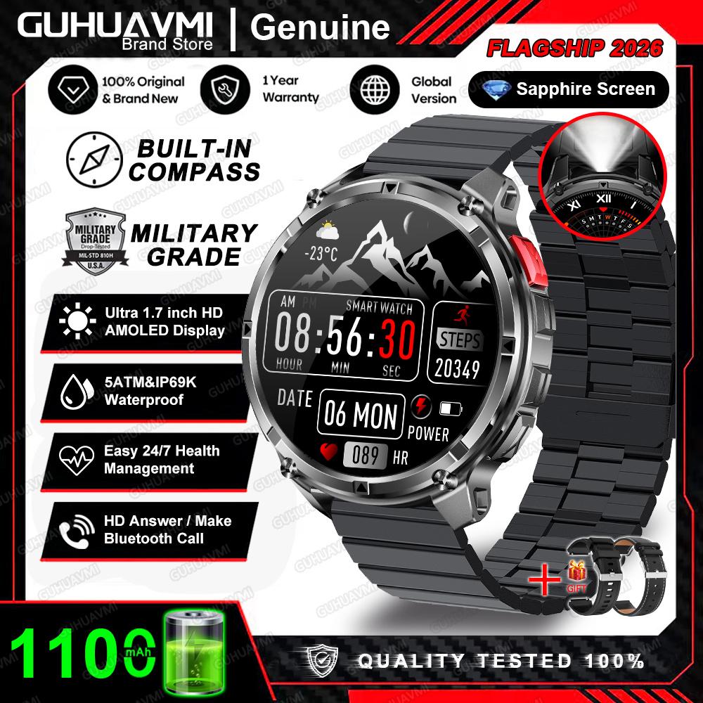 2026 New 1100mAh Battery Smart Watch GPS Path 5ATM Waterproof Sports Run Tracker Outdoors Compass Military Smartwatch