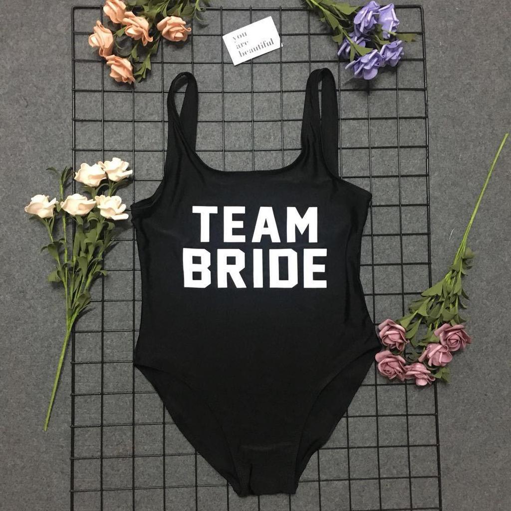 Gold Letter 'Team Bride' Backless One-Piece Swimsuit