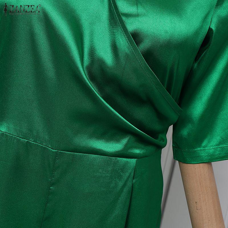 ZANZEA Women Casual V-Neck Summer Half Sleeve Satin Jumpsuits