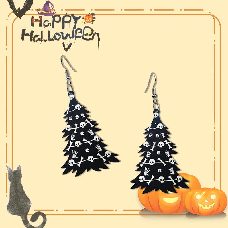 Серьги Дерево Серьги Готика Принт Череп Черно-Белый Контраст Темный Фестиваль