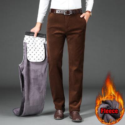 Winter Men's Fleece Corduroy Pants Business Fashion Classic Style Thick Warm Stretch Trousers Male Clothing