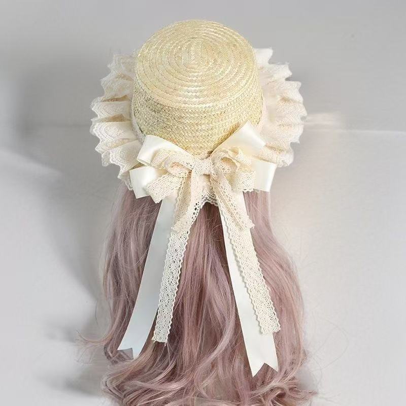 

Ручна робота, Солом яний капелюх, Жіночий, Літній захист від сонця, Капелюх, Лісовий жіночий стиль, Бант, Універсальна атмосфера M（54-58cm）