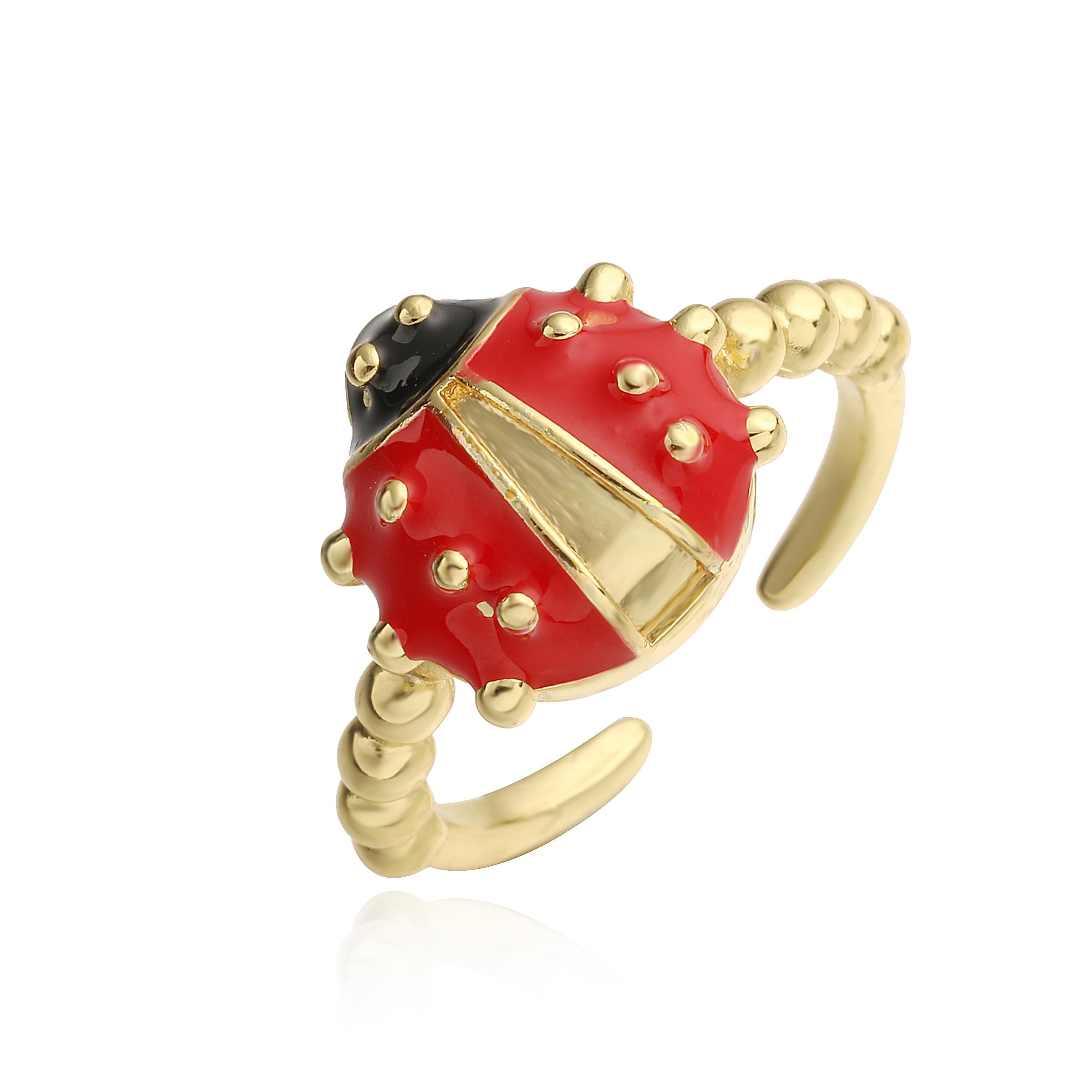

HECHENG,Golden Enamel Drip Zirconia Insect Beetle Adjustable Ring Unisex Cute Style Birthday High Jewellery Gift resizable