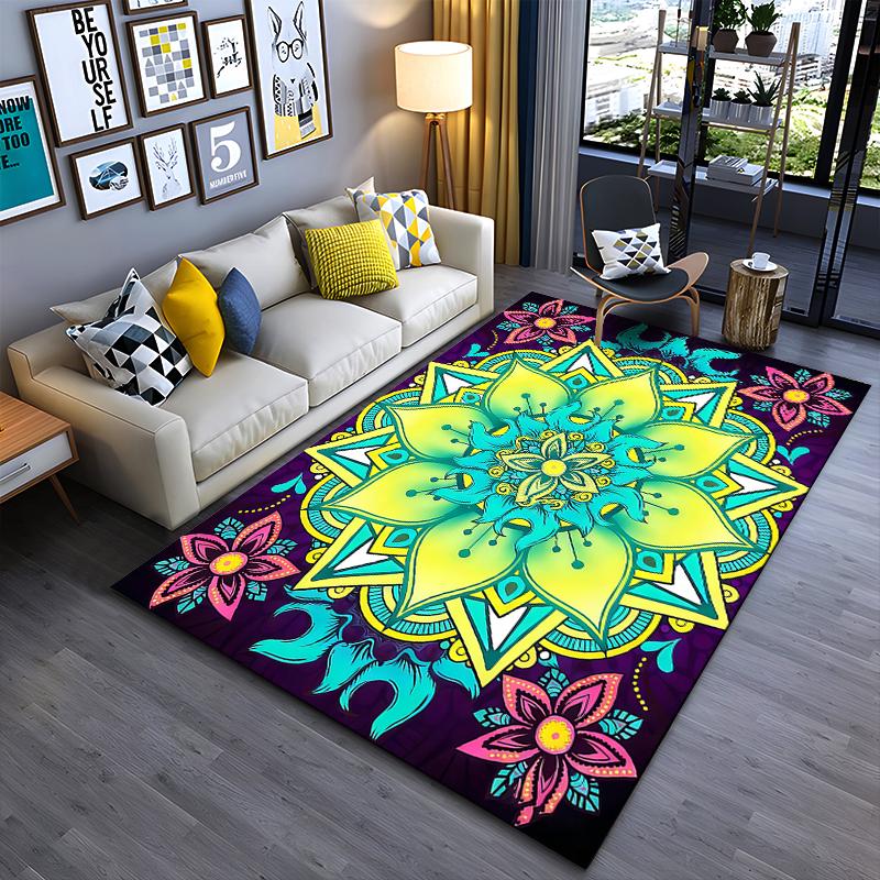 Colorful Mandala Carpet with Floral Patterns and Abstract Design Suitable for Use As an Anti-slip for Living Room Bedroom Sofas