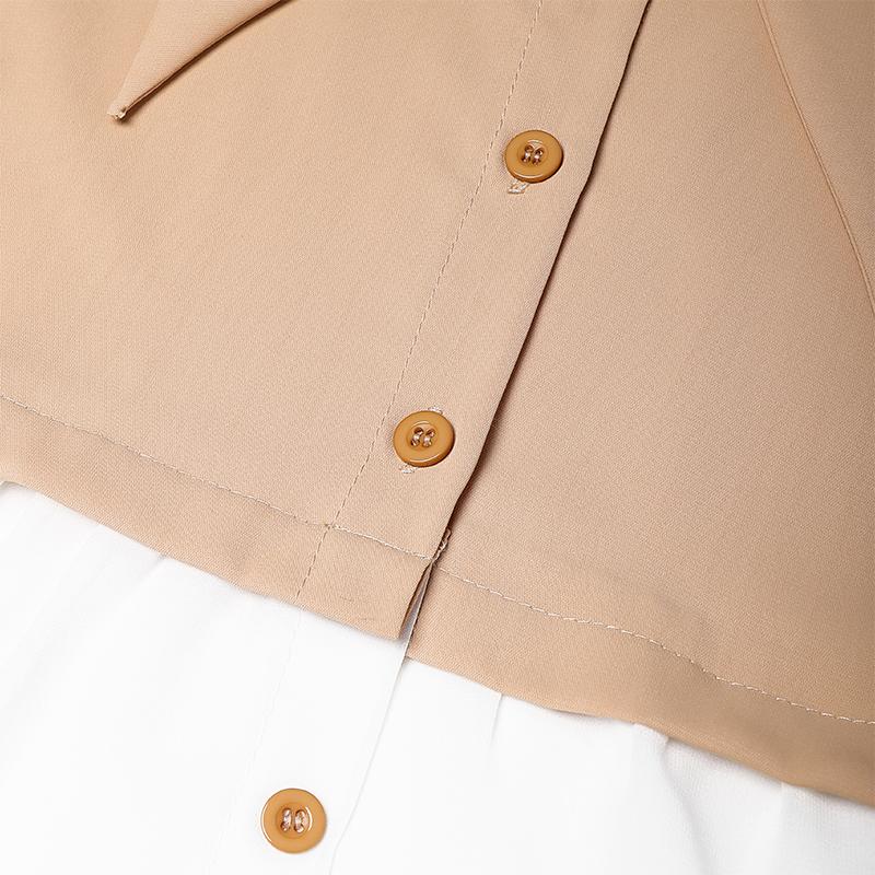 ZANZEA Women Lapel Neck Short Sleeve Patchwork Casual Loose Blouse