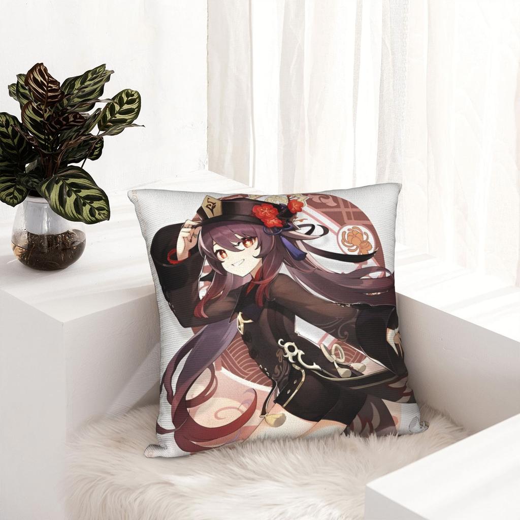 Soft Genshin Impact Hu Tao Pillowcase Polyester Cushion Cover Gift Anime Game Cartoon Pillow Case Cover Car Zipper