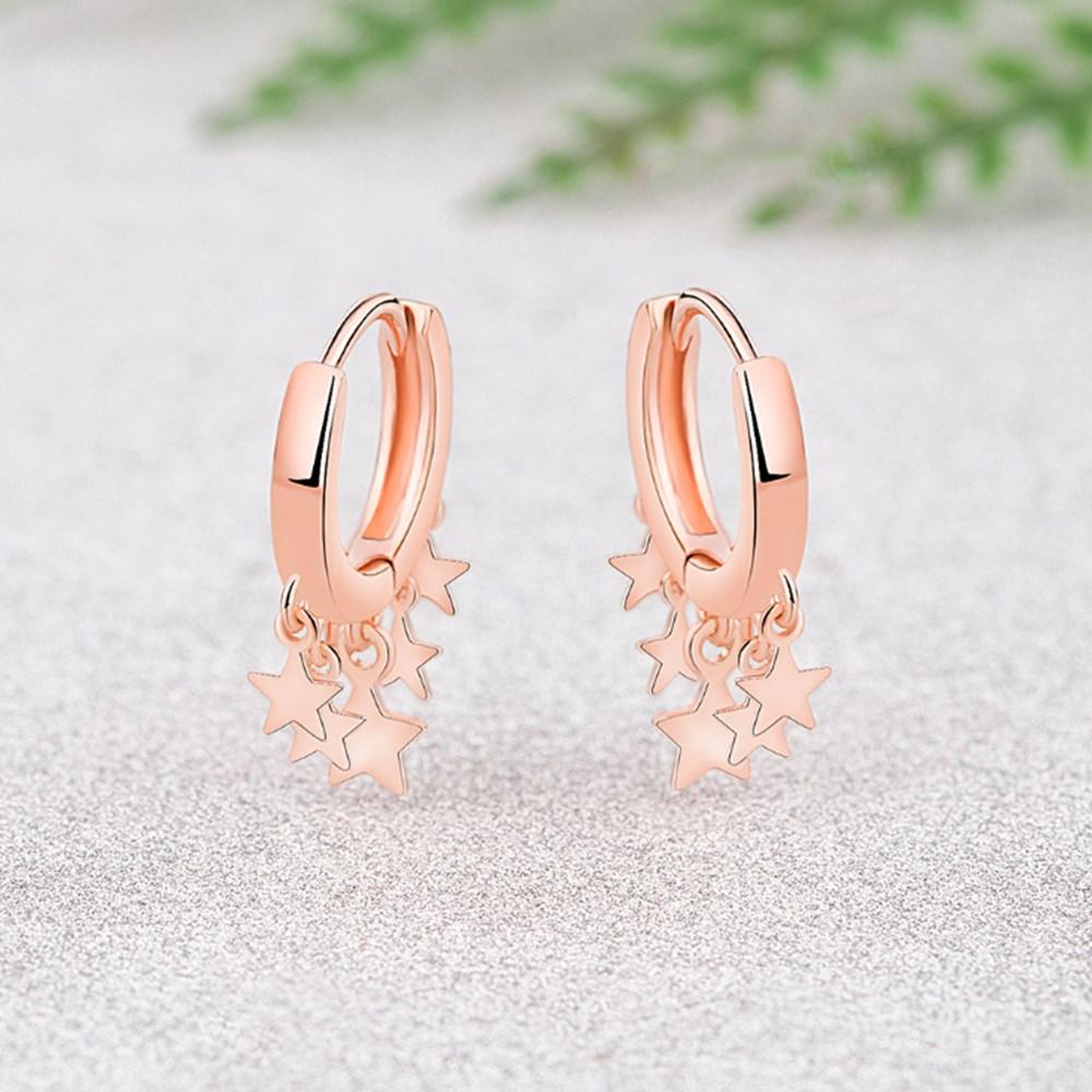  Sterling Stylish Jewelry Color New Arrival Woman Voguish High Quality Earrings Golden Rose Gold Tone Color Star Tassel Hoop