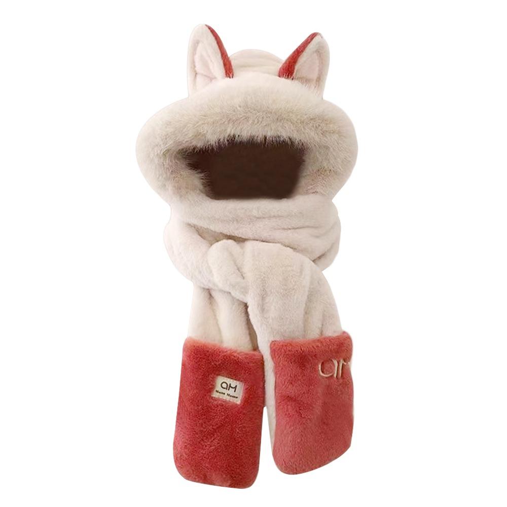 

Шапка с меховыми ушками, шапка-бини с лисьими ушками, шарф, зимняя грелка для шеи, для улицы красный