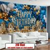2D Alles Gute zum Geburtstag Hintergrundtuch Blaue Goldene Luftballons und Geschenke Wanddeko