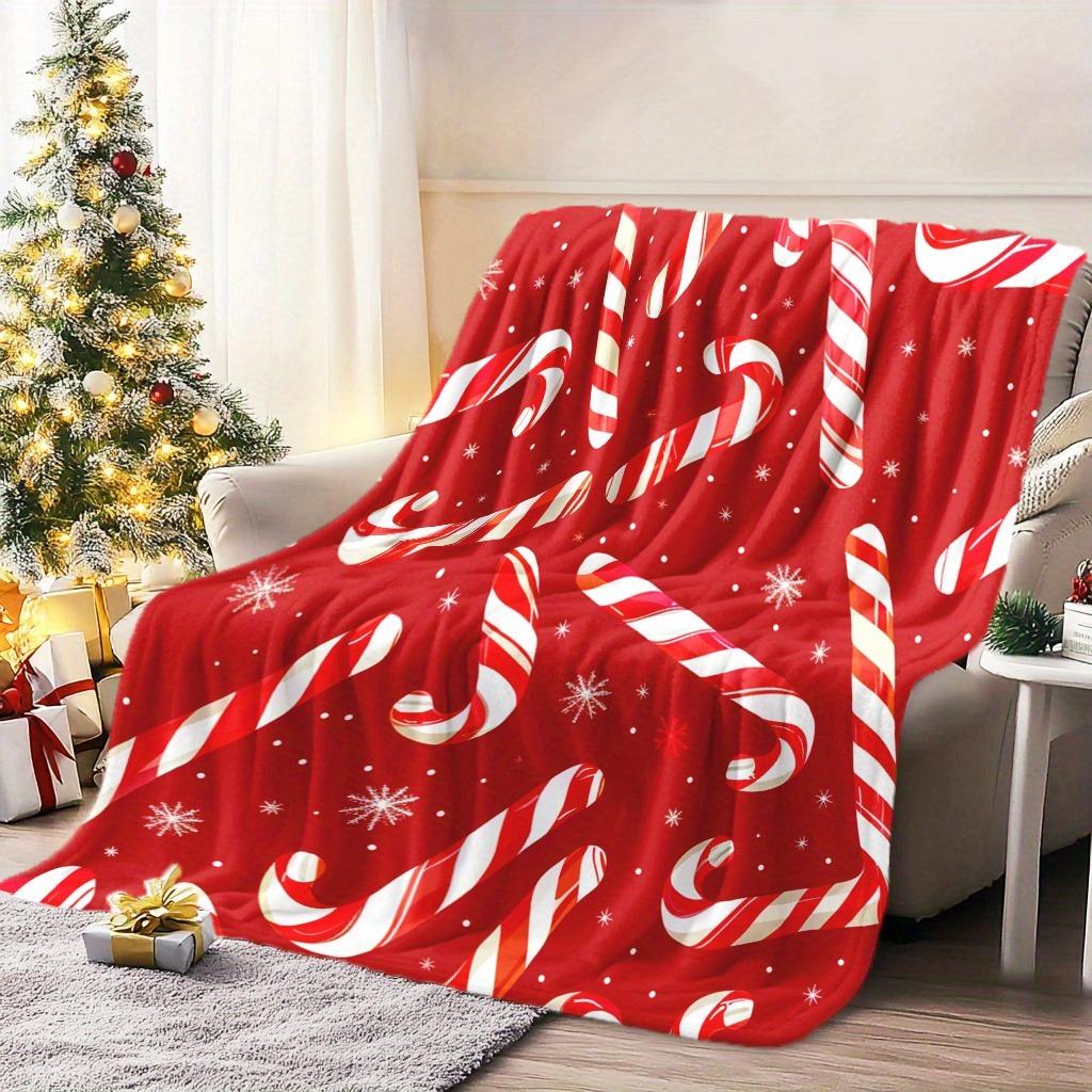 Christmas Candy Cane Pattern Throw Blanket, Festive Home Decor Blanket