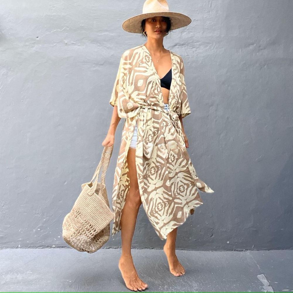 

Boho Beach Cover Up Zebra Print Beach Cardigan Casual Sunscreen Shawl For Women кофейный