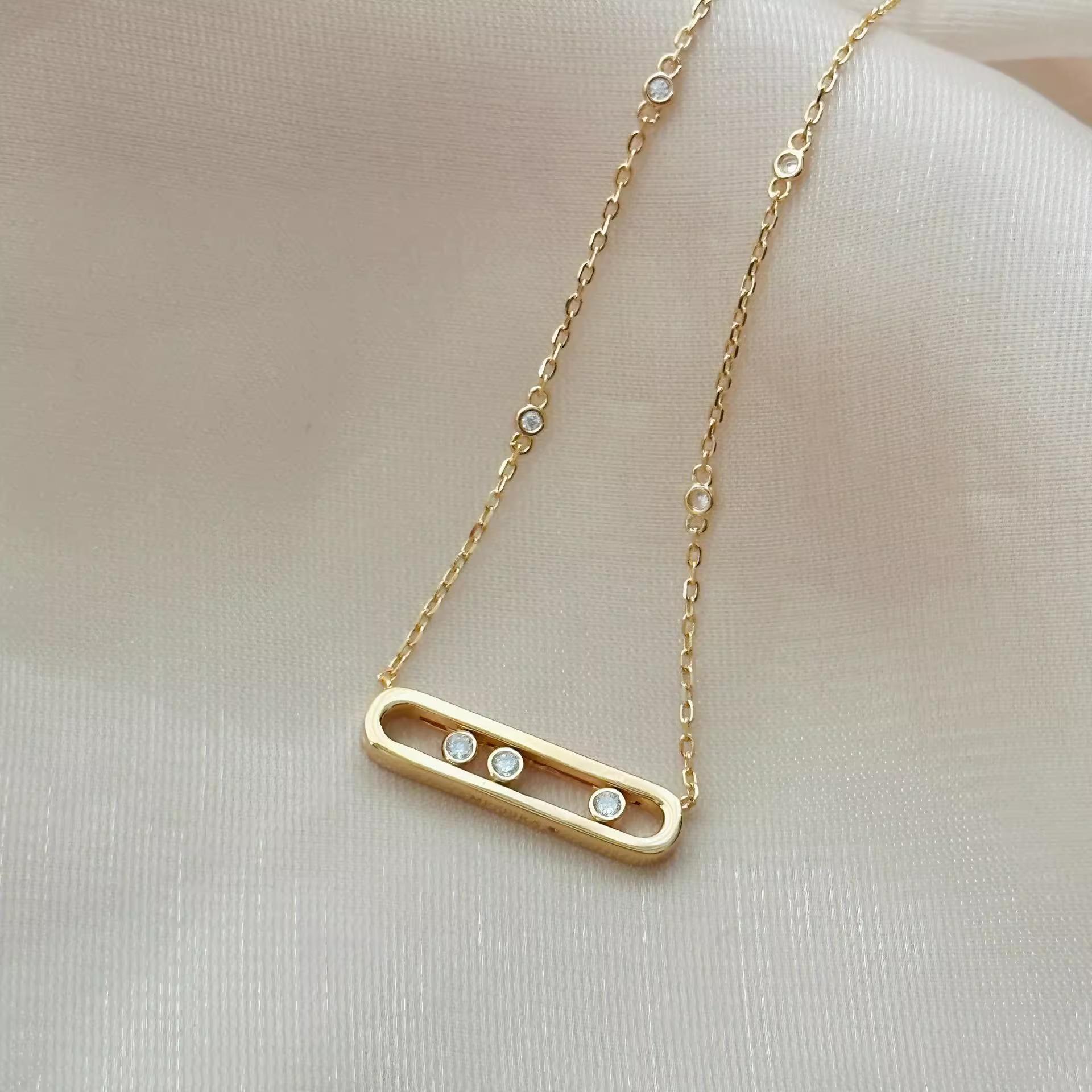 

New Vintage 925 Sterling Silver Pendant Movable 3 Zirconia Necklaces For Women Fashion Luxury Design Wedding Jewelry чорний