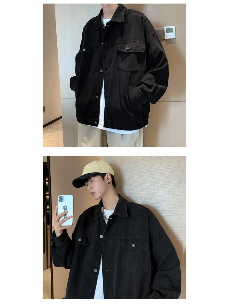 Men's Japanese Style Solid Color Retro Lapel Jacket - Spring/Autumn Hip Hop Loose Casual Trendy Workwear Cardigan.