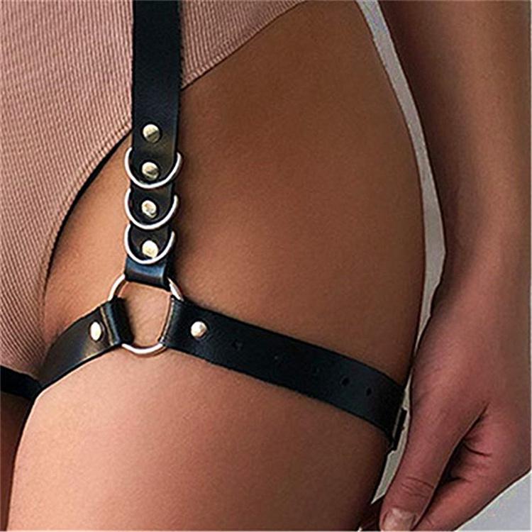 Lootee Women's Leather Bondage Harness Adjustable Punk Caged Waist Belts Leg Garters Adult BDSM SM