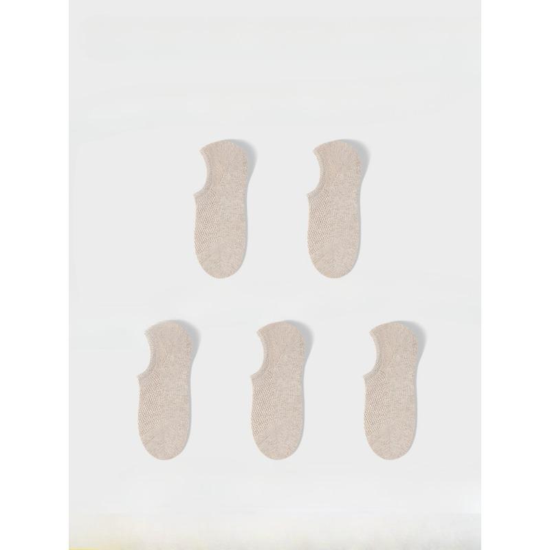 5 Pairs of Female Summer Cotton Ultra Thin Breathable Can Not Fall Off with Anti Odor Sweat Absorption Mesh Invisible Socks