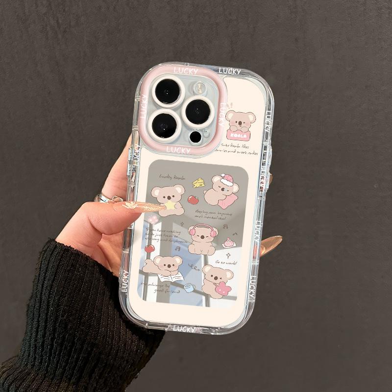 Hrající Koala pro IPhone16promax Krémové Zrcadlové Pouzdro na Telefon Olejomalba pro Apple15 Kreslený14