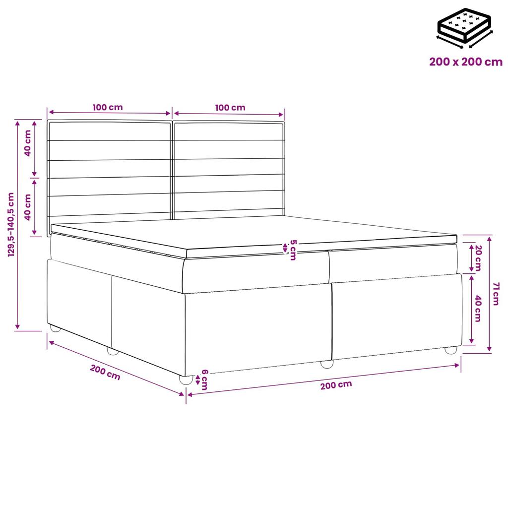 Boxspring Bed with Mattress Cream 200 x 200 cm Fabric