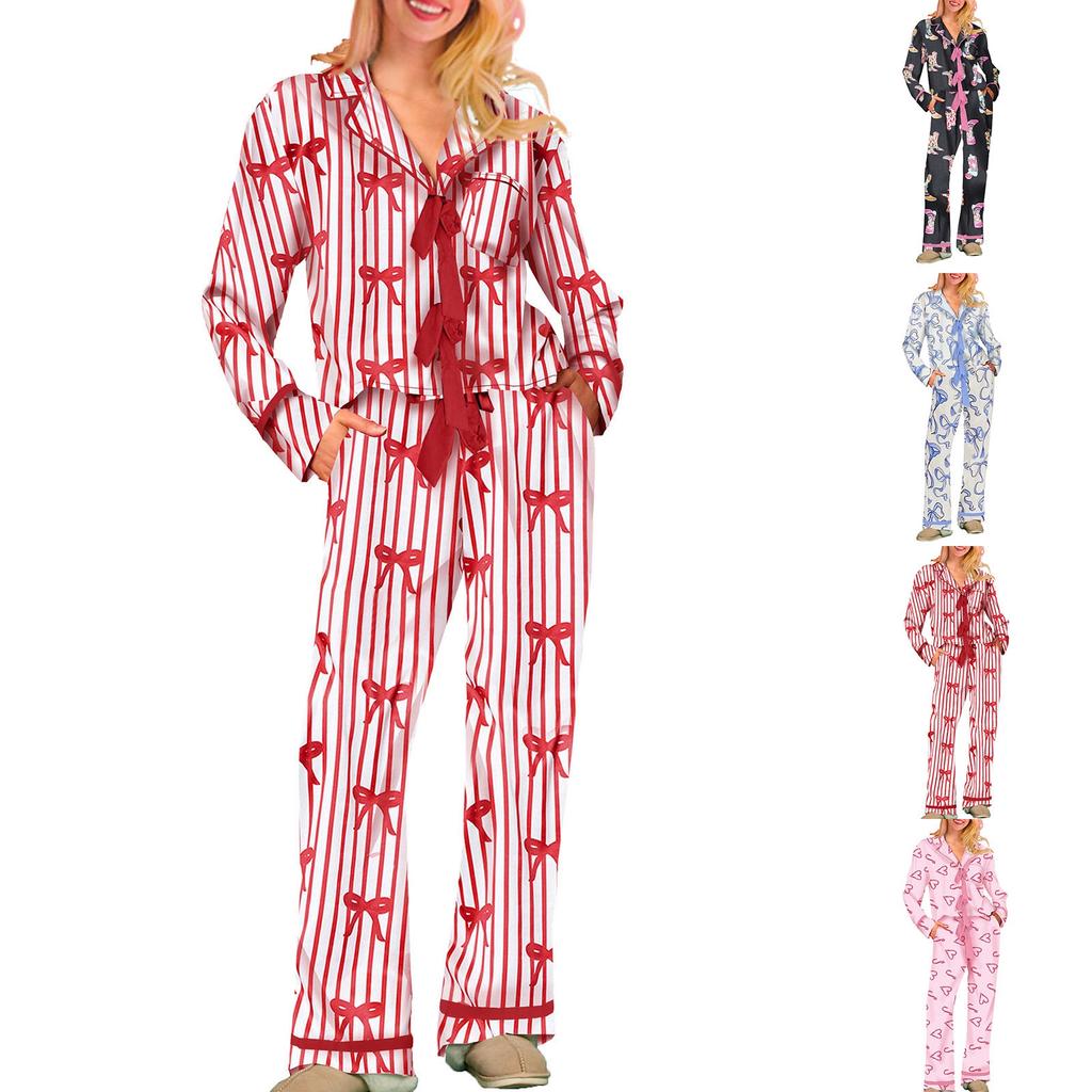 Women's Long-Sleeve Home Wear Digital-Printed Pajamas Set