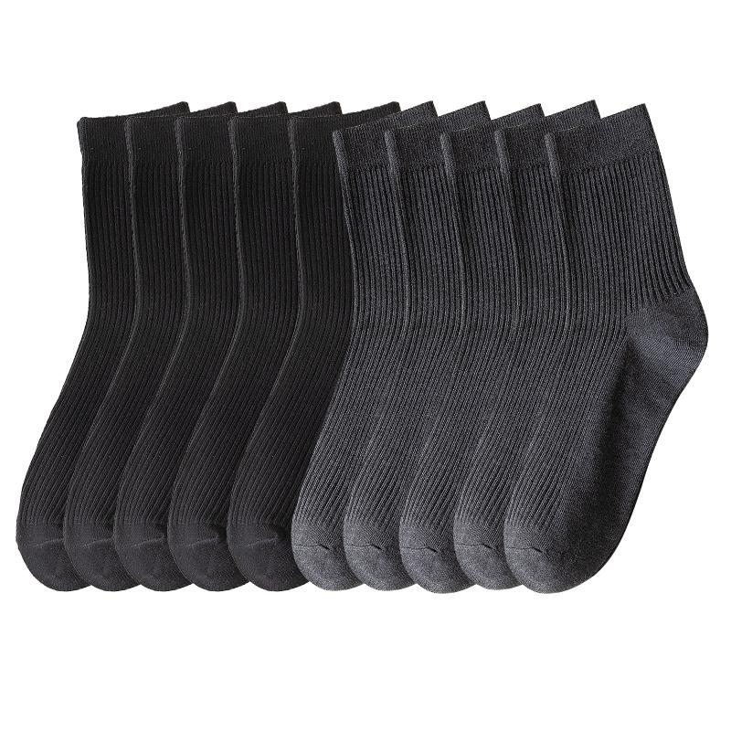 10 Pairs Men's Cotton Striped Socks Breathable All Season Solid Color Business Warm Knit Middle Tube High Quality Socks