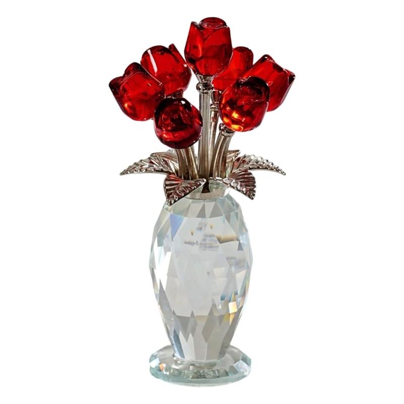 Crystal Rose Figurines Ornament,Crystal Bouquet Ornament Collectibles Handmade Rose Flower Gift for Wife Mom Girlfriend