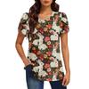 Women's Fashionable Round Neck Short Sleeve Printed Casual Basic Pleated Pullover T-shirt Top