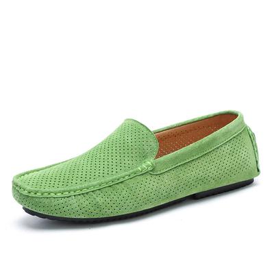 Mode Herr Loafers Äkta Läder Casual Skor Andningsbara Körskor Mode Mockasiner Gröna Ko Mocka Loafers Kontorsskor2024