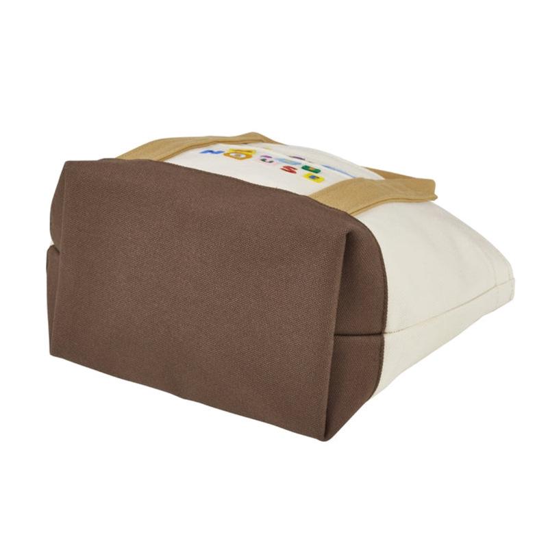 Cute Cartoon Bear Embroidered Color Block Canvas Tote Bag for Moms