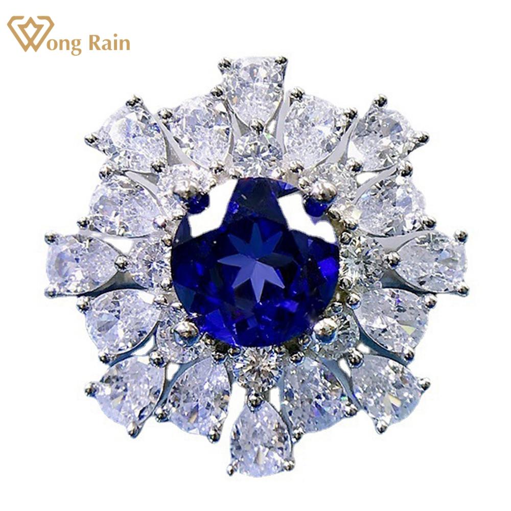 

Wong Rain элегантное роскошное кольцо из 100% стерлингового серебра 925 пробы 8 мм AAAAA с цирконами, драгоценный камень, свадебное кольцо для женщин, ювелирные изделия US 5 синий
