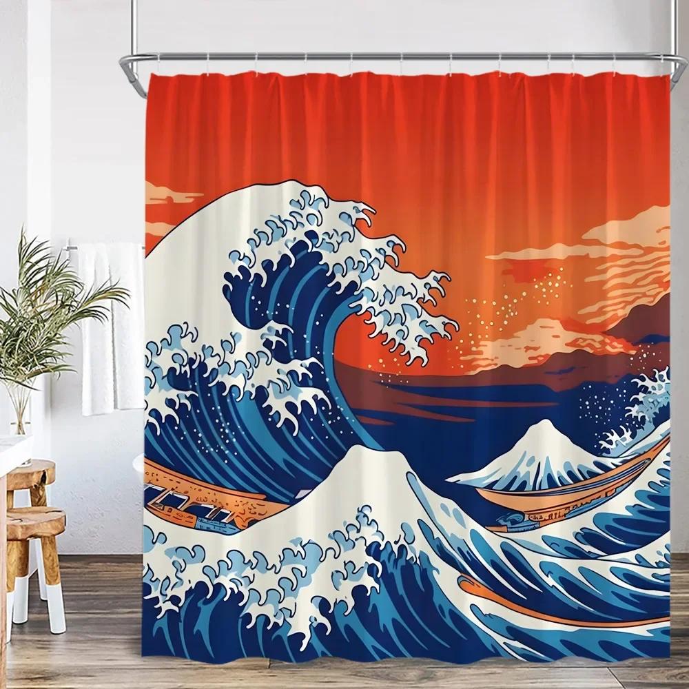 Japanese Style Shower Curtain Koi Cherry Blossom Bathroom Decorations Vintage Bathroom Bathtub Shower Curtain