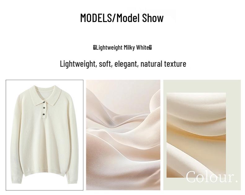 Women's 100% Pure Cashmere Slimming Polo Collar Sweater - Autumn/Winter Casual Long Sleeve Knitwear.