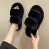 Fashion New Winter Open Toe Slipper Fashion Fur Thick Sole Flats Heel Ladies Casual Slip On Bedroom Shoes Soft Outdoor Slides Shoes